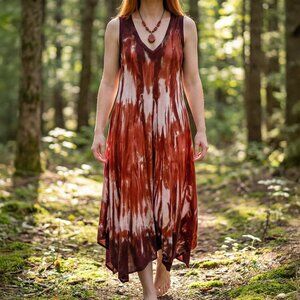 Elden Tie Dye Dress in Rust + Brown Fairy Rayon Dress Hand-Dyed by Akasha Sun